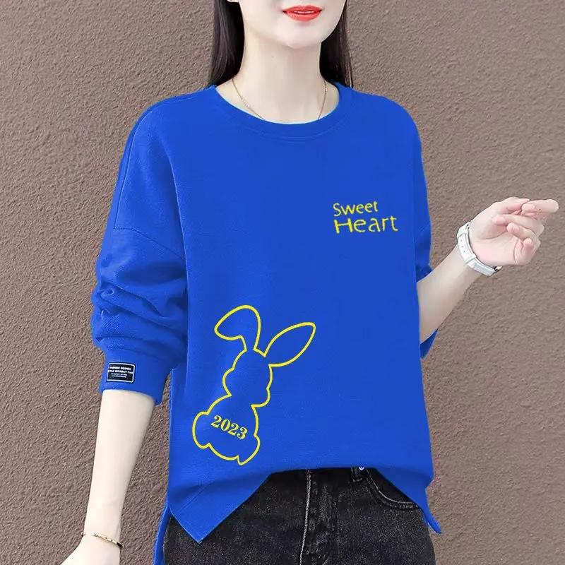 Fashion Printed O-Neck Asymmetrical Letter Digital Blouse Female Clothing 2023 Spring Autumn New Casual Pullovers Korean Shirt