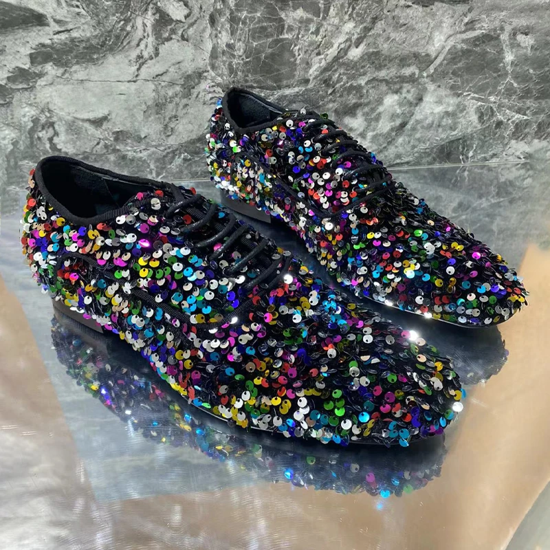 Hot Fashion Luxury Mixed Color Bling Loafers Men Glitter Wedding Shoes Handmade Summer Dress Shoes Men\'s Flats Casual Shoes