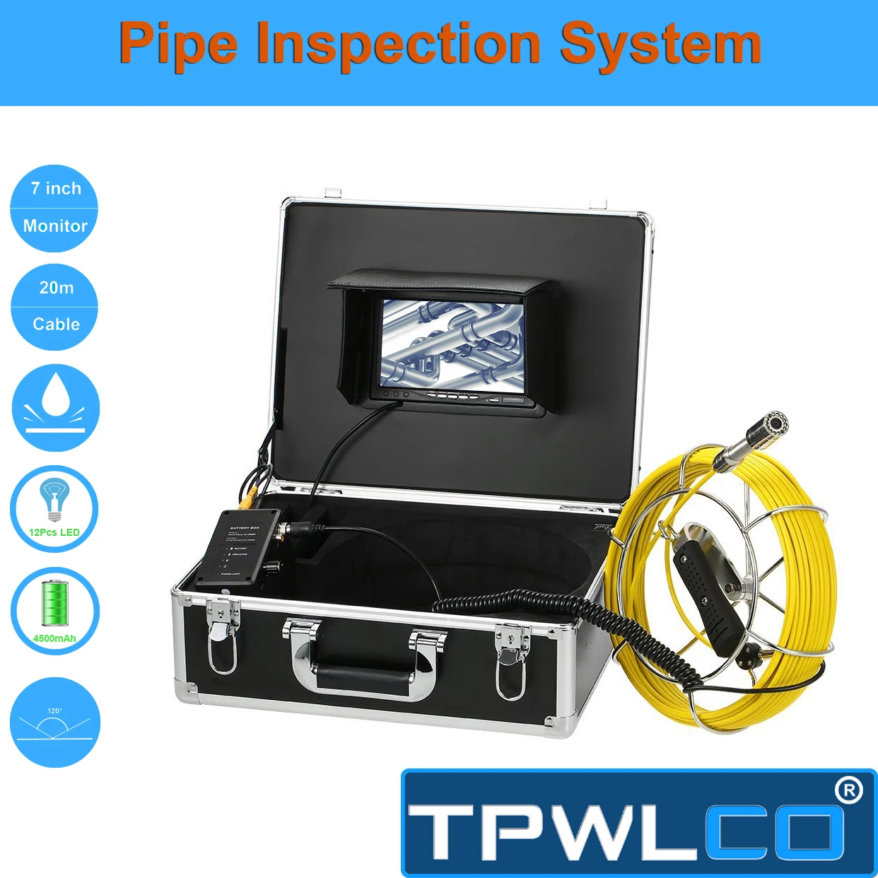 20M Cable Waterproof Drain Pipe Sewer Inspection Camera System 7