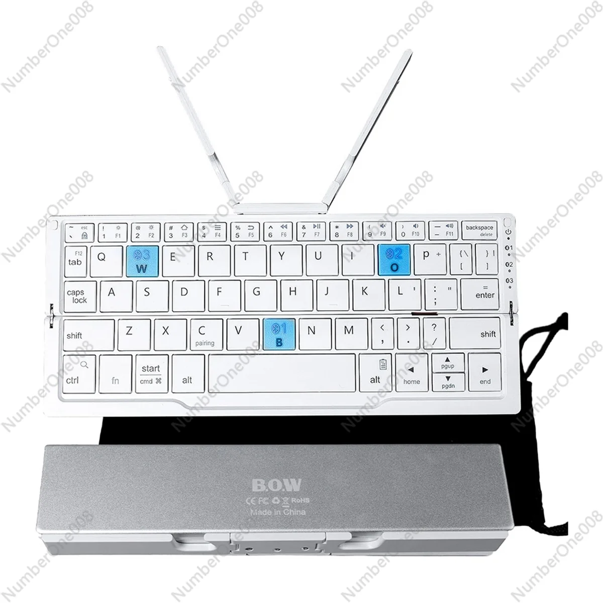 Mini Foldable Bluetooth Keyboard with Phone Stand,Aluminum Alloy Folding Bluetooth Keyboard for Tablet, for Phone-B