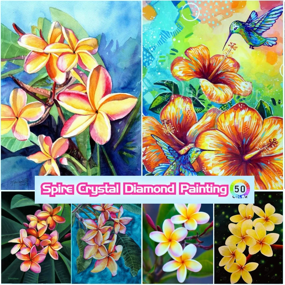 Plumeria Crystal Diamond Art Painting Kits Flowers Bird 5d Embroidery Cross Stitch Mosaic Square Drills Diy Home Decor Kids Gift