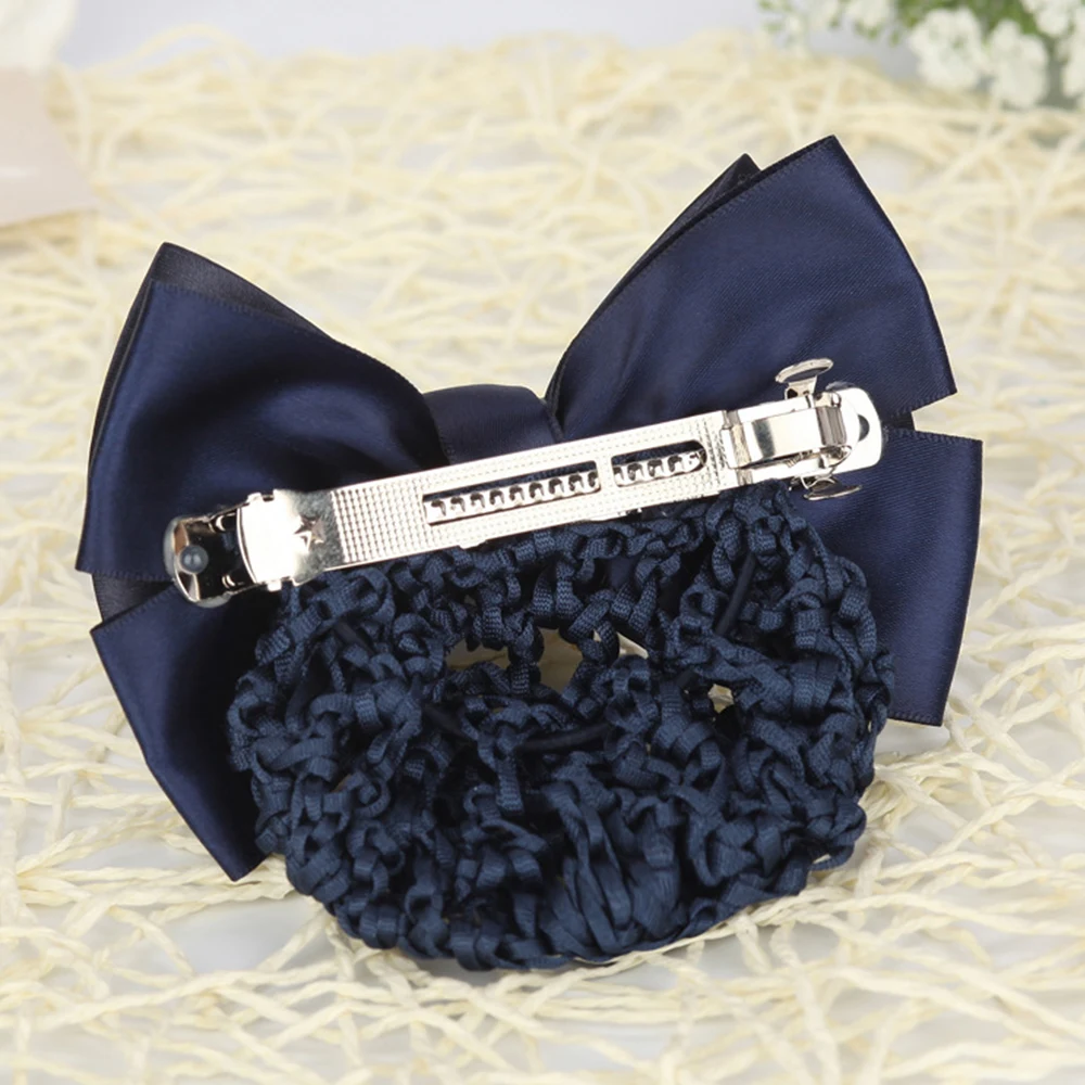 Fashion Hair Clips Cover Net Bowknot Bun Snood Satin Bow Barrette Women Lady Hairgrips Hair Net Cover Hair Accessories