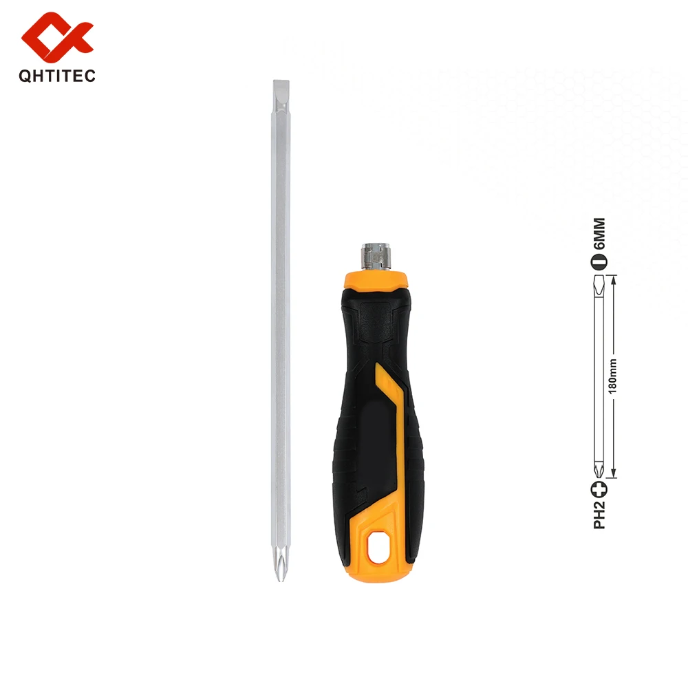 Dual Purpose Magnetic Interchangeable Screwdriver CR-V Steel Phillips Slotted Bit Non Slip TPR Handle Household Repair Hand Tool