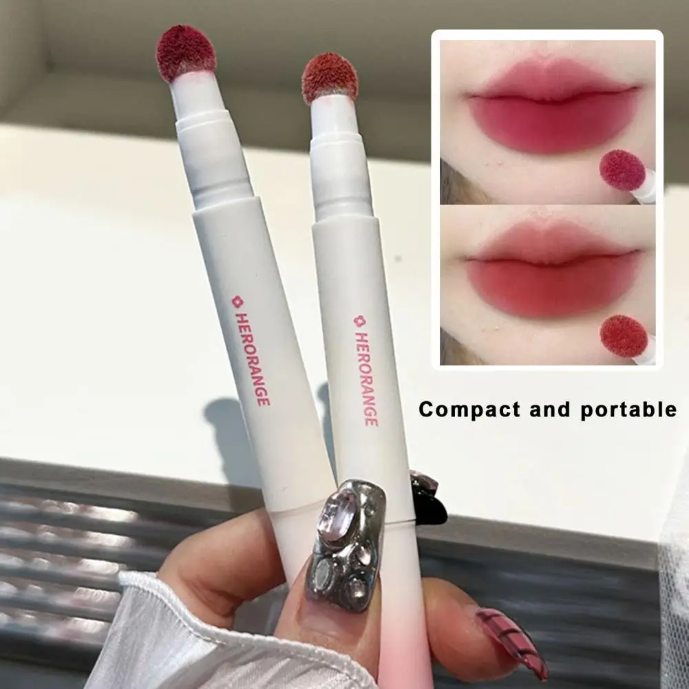 Matte Lip Stain Long Lasting Velvet Matte Lip Glaze with Sponge Tip Lipstick Brush 2-in-1 for Fashionable for Long-lasting