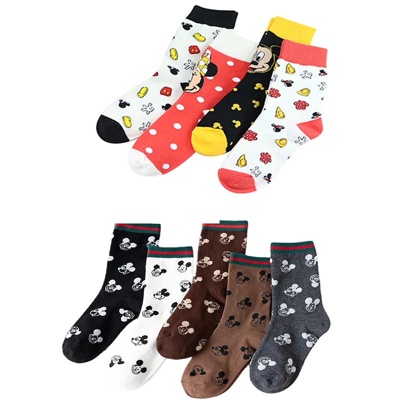 Disney Mickey Minnie Mouse Women's Printed Mid Tube Socks Comfort Autumn Winter Socks Cotton Sock Kawaii Girls' Socks