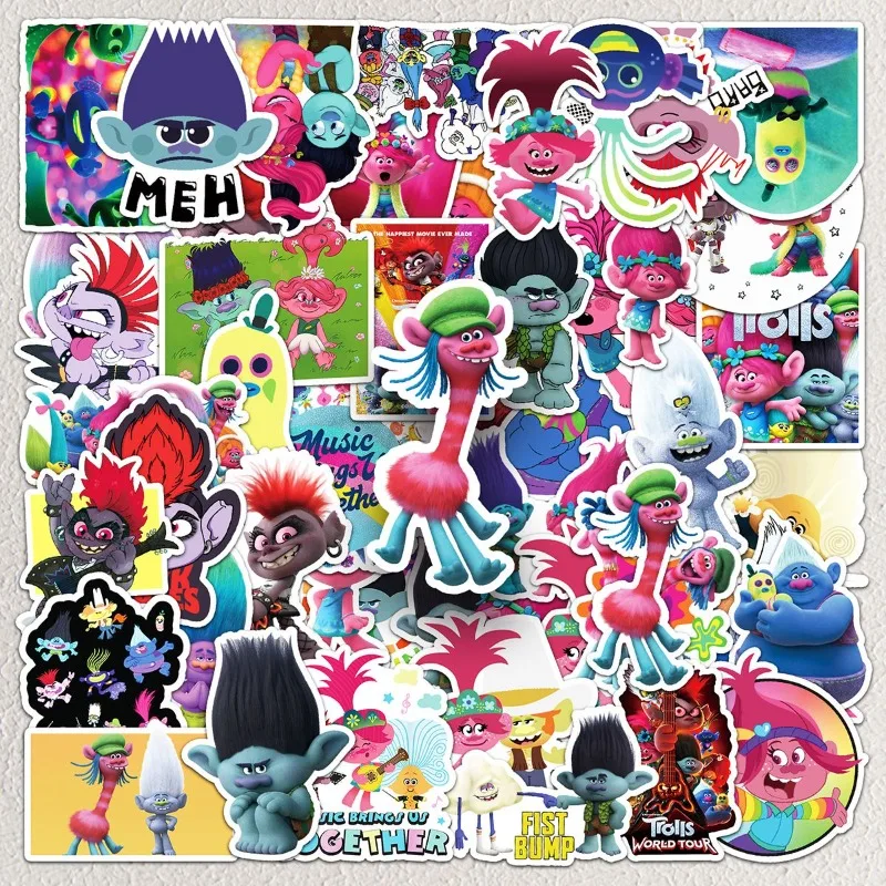 50pcs Trolls Poppy Princess anime peripheral cartoon suitcase notebook graffiti sticker creative diy decoration sticker toy