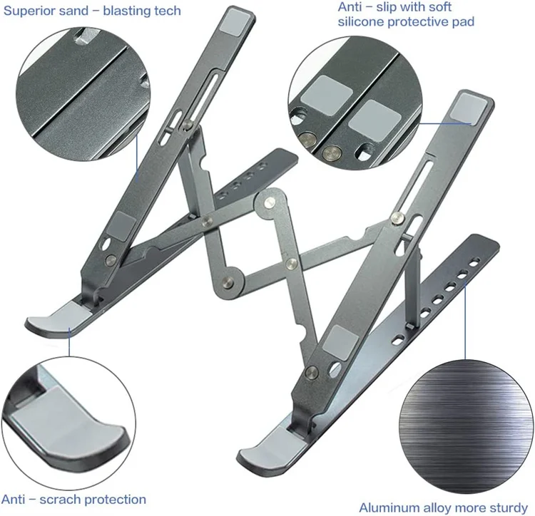 Aluminum Foldable Laptop Stand Height Adjustable Multi Angle Non Slip Notebook Desk Riser Holder