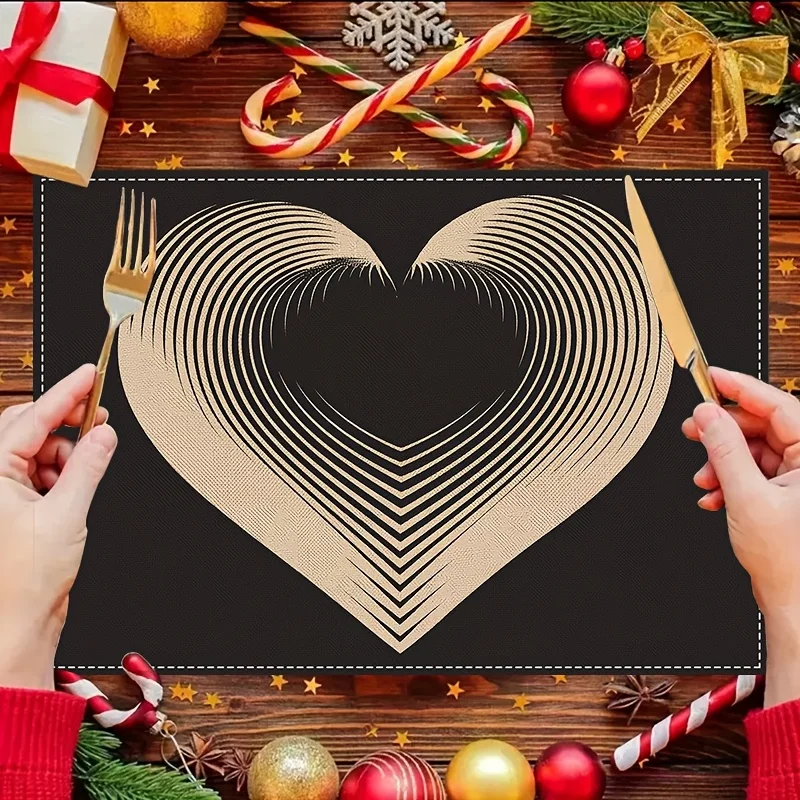 

4pcs Black Heart Linen Placemats – 12x18in Romantic Table Mats for Anniversary, Wedding, Holiday Party & Kitchen Dining Decor