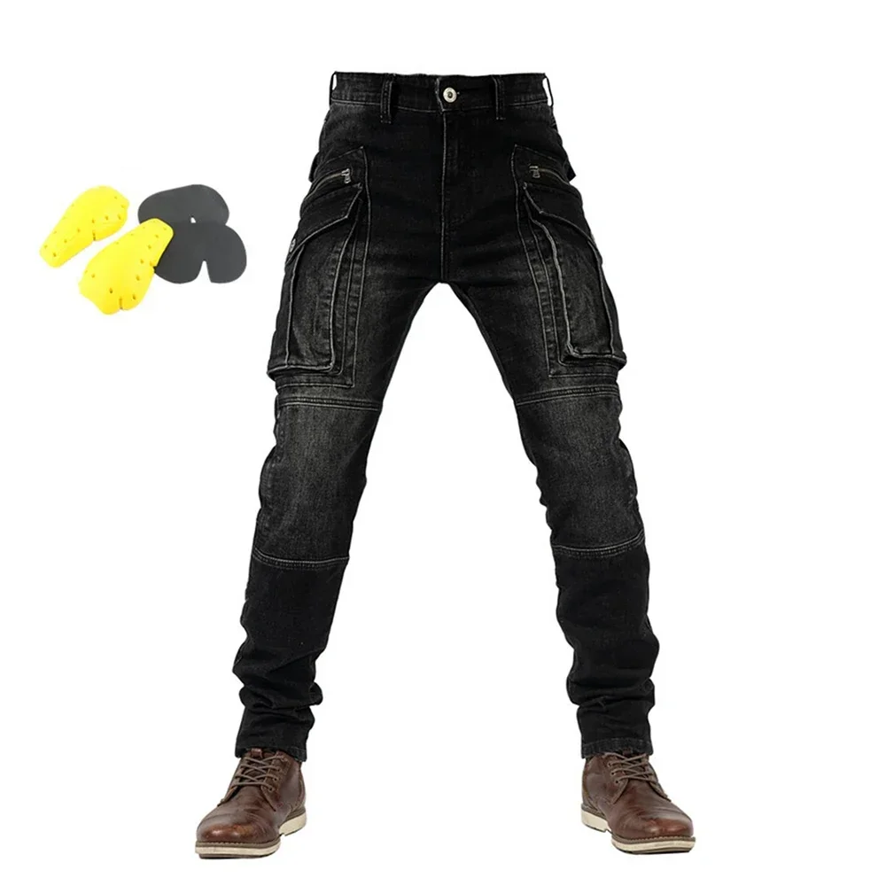 Motorcycle Riding Men Pants Summer Men's Jeans Big Pocket Fall-Resistant Jeans Breathable Four Seasons Durable Protective Gear