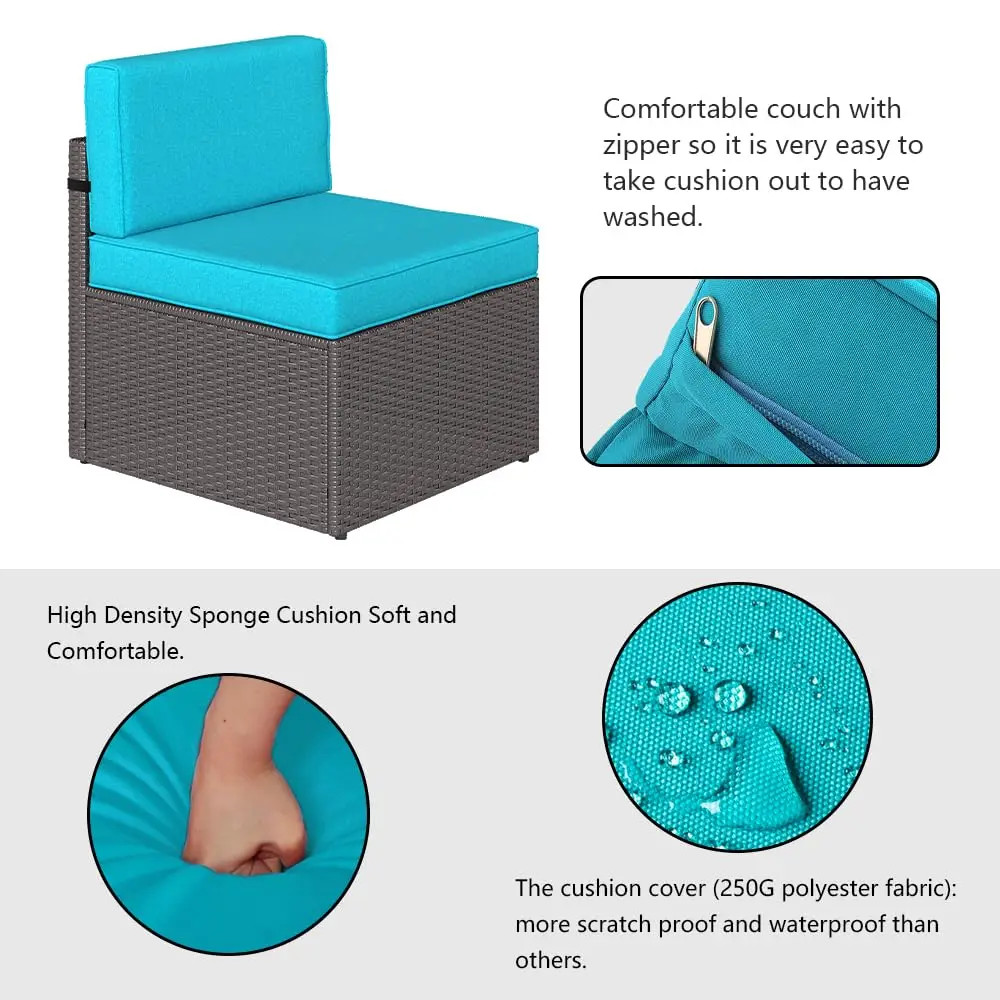 7 PCs Outdoor Patio Furniture PE Wicker Rattan Sectional Conversation Sofa Set, Turquoise