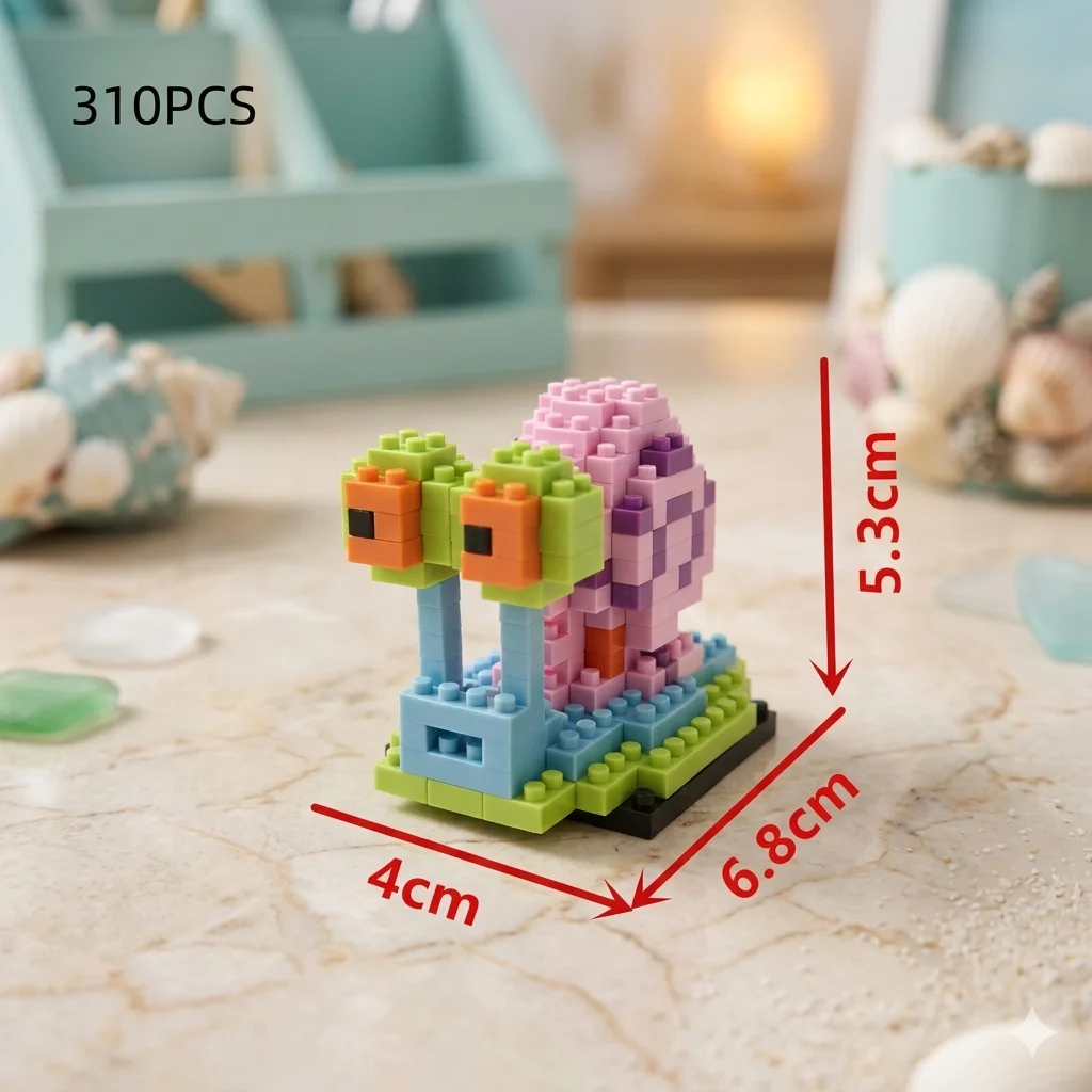 Gelber Schwamm Cartoon Oktopus Krabbe Mini-Baustein-Set - DIY Anime-Charakter Ziegelstein-Modell für Desktop-Dekoration Geschenk – Detail 6
