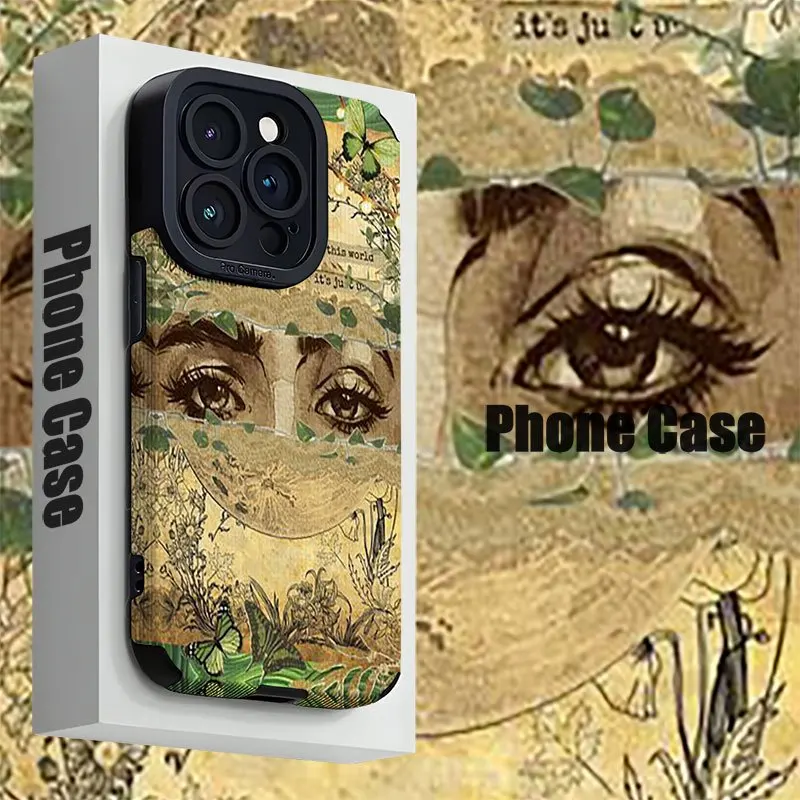 For Samsung S25 Vintage Sad Eyes Botanical Collage Art Compatible For Galaxy S25/S24/S23/S22/S21/S20 and A Series Models