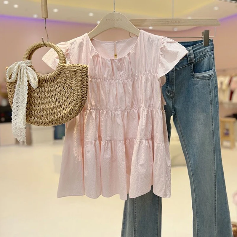 

Летний женский топ Sweet Pink Doll, свободного кроя, в корейском стиле, с круглым вырезом, вязаный, из сетки, с декоративными элементами