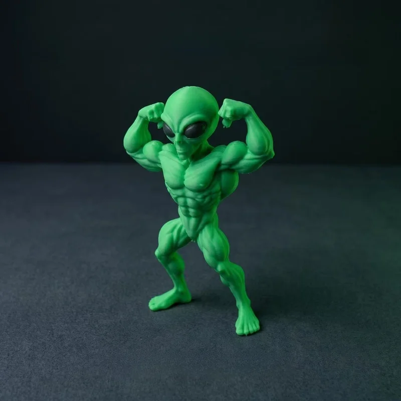 Green Muscular Alien Figurine, Niche Quirky Desktop Craft, Fun Alien Creature Sculpture, Soft Decor for Office Desk & Bookshelf