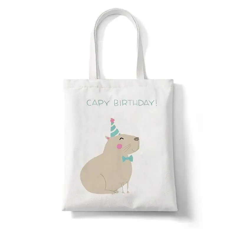 Kawaii Capybara Women Shoulder Bag Eco Reusable Shopping Bag Canvas Cartoon Tote Bags Female Ttravel Storage Beach Handbag