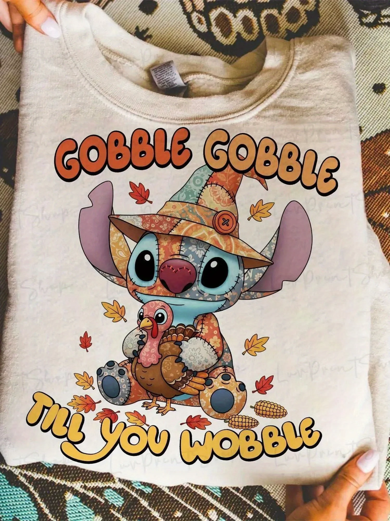 

Disney Thanksgiving T-shirt - "Gobble Tile You Wobble" Cute Stitch Short Sleeve Men's and Women's Printed Cartoon
