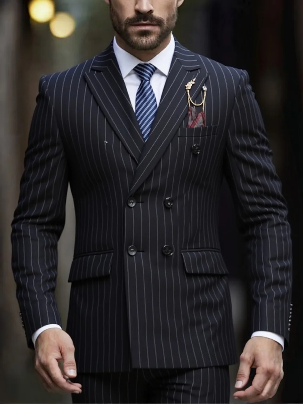 

Men's Double-Breasted Suit, Classic Formal Business Wear