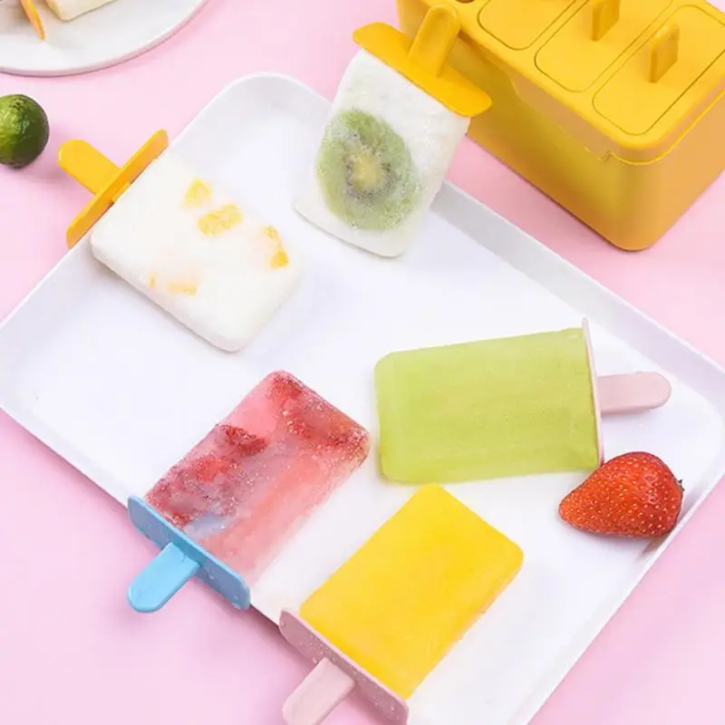 4 Cells Popsicle Mold DIY Homemade Ice Popsicle Makers With Stick Dessert Fruit Juice Ice Lolly Pop Mould Summer Party Supplies