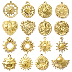 5pcs/Lot Fashion Sun Round Necklace Pendants Stainless Steel Love Heart DIY bracelet Charms Women's Star Moon Jewelry