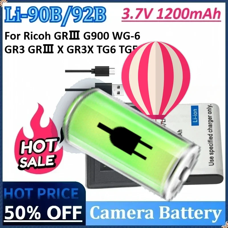 

3.7V 1200mAh Li-90B/LI92B DB-110 Camera Battery for Ricoh GRⅢ G900 WG-6 GR3 GRⅢ X GR3X TG6 TG5 SH3 with Dual Charger