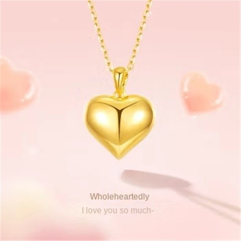 Love Promise Gold Love Necklace Female 18K Color Gold Heart Shaped Clavicle Chain Simple Valentine's Day Gift for Girlfriend