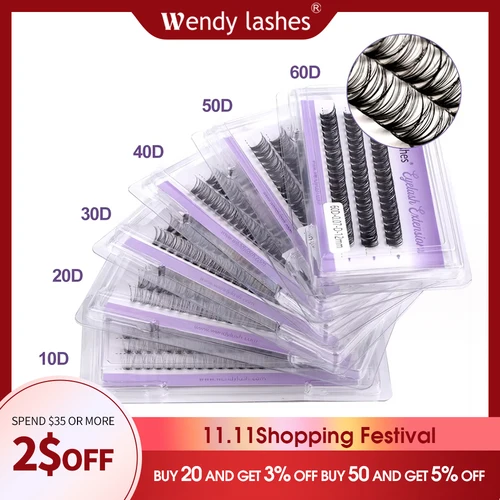 Wendy Lashes Cluster Lashes Extensión 30D / 40D / 60D / 80D 0.07D Estilo Natural Pestañas Individuales Paquetes de Pestañas Hechos a Mano