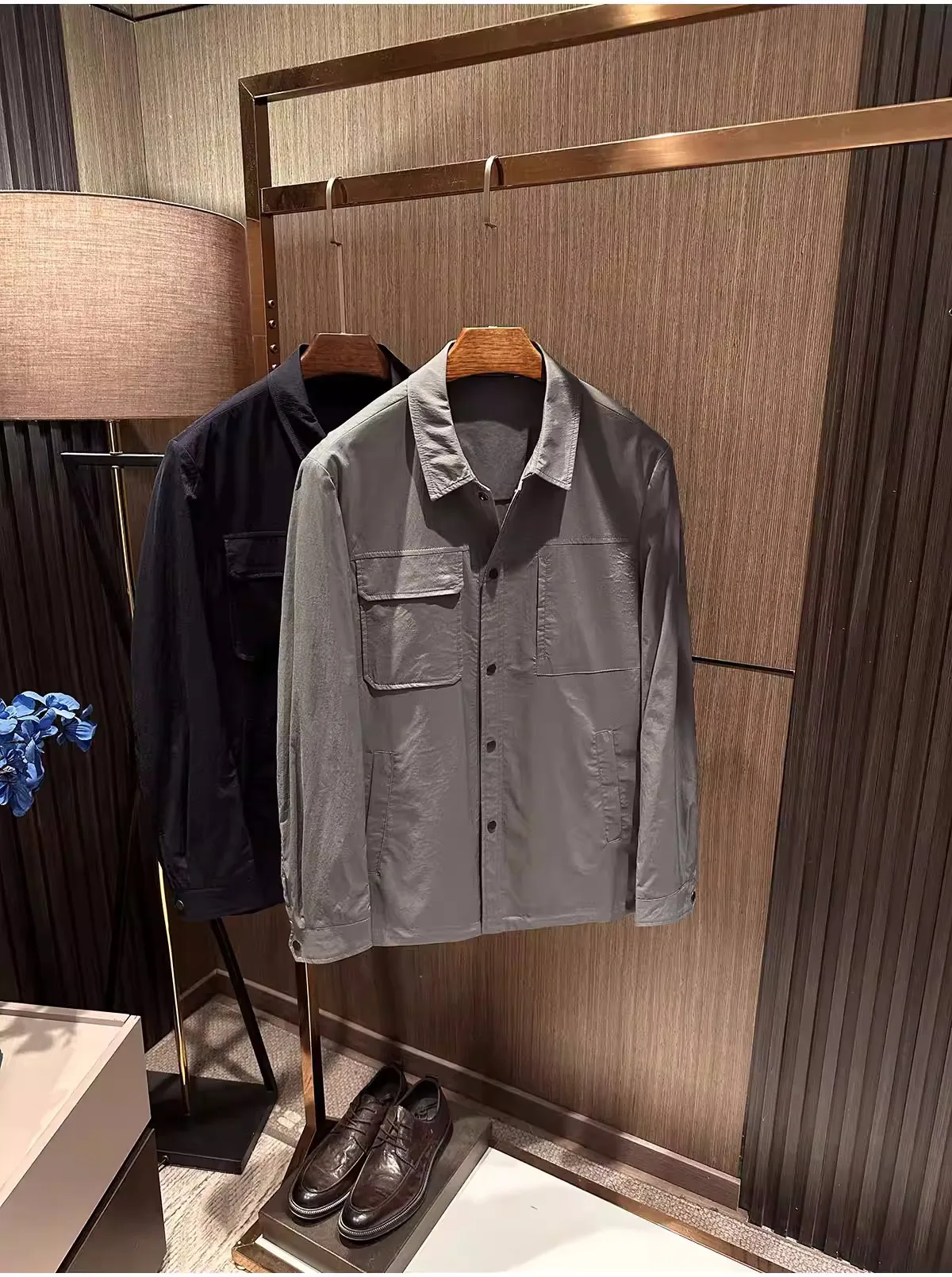 

Spring men's solid color versatile thin shirt collar jacket