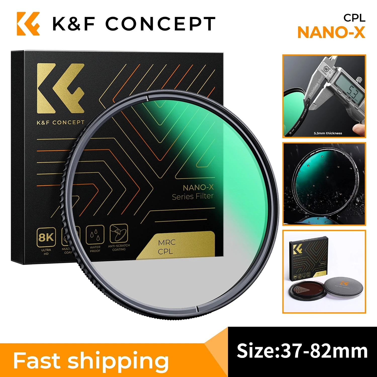 

K&F Concept NANO-X Series 58mm 67mm 72mm 77mm 82mm CPL Filter with 28 Multi-coated Layer Super Slim Circular Polarizing Filter