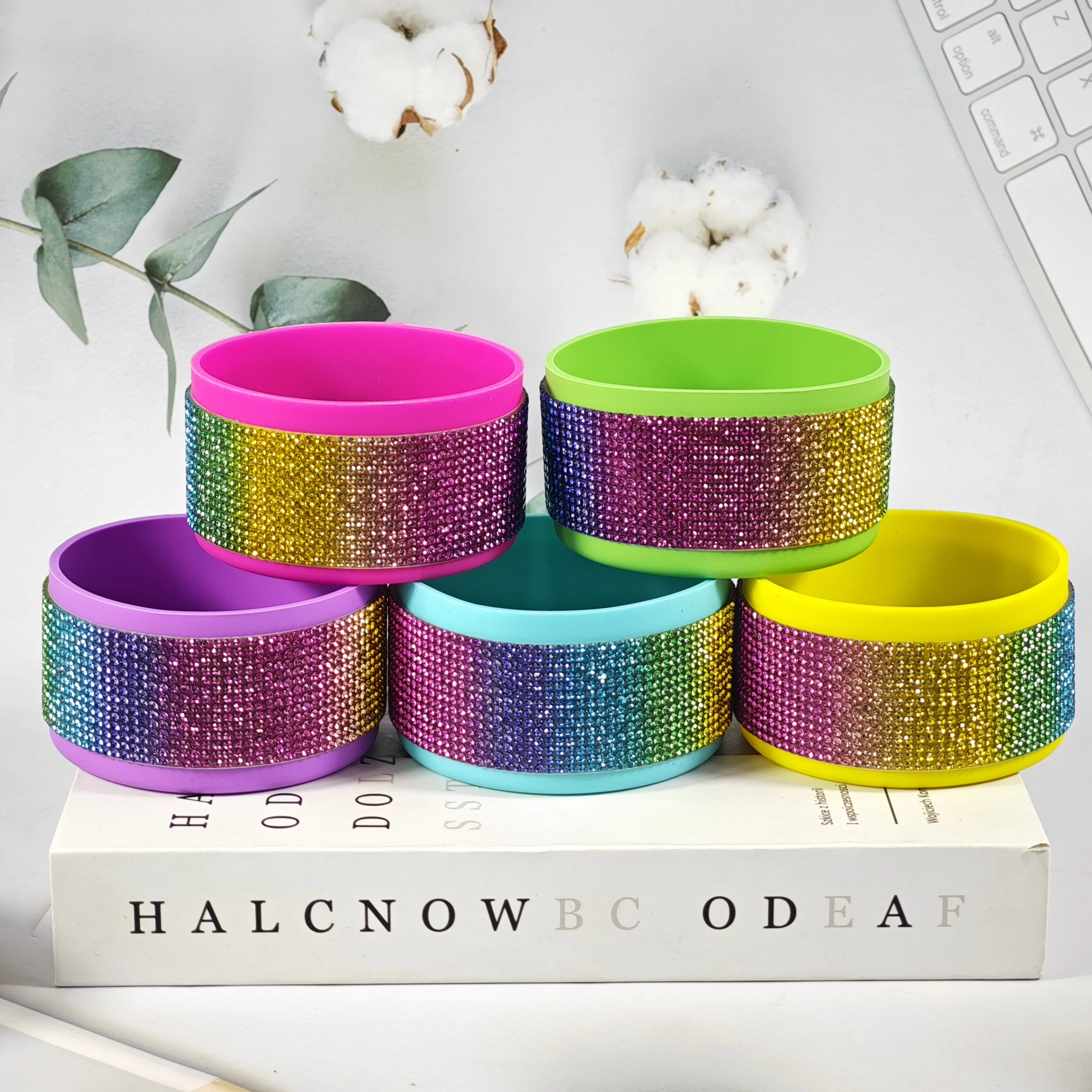 Rainbow Silicone Cup Sleeves Diamond Bottom Cover Ice King & Space Cup Protective Covers Heat Insulation Drink Coasters