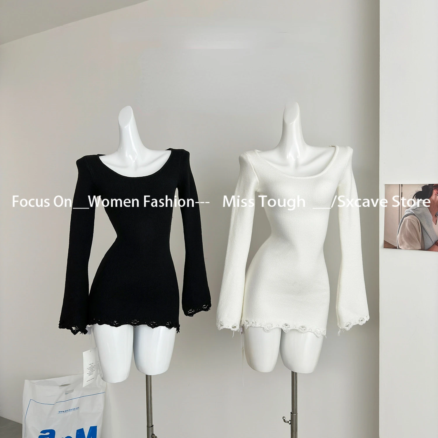 Korean Fashion Knitted Mini Dress Women Casual Y2k Clothing Evening Party Sweater Dress Office Lady Long Sleeve Bodycon Outfits