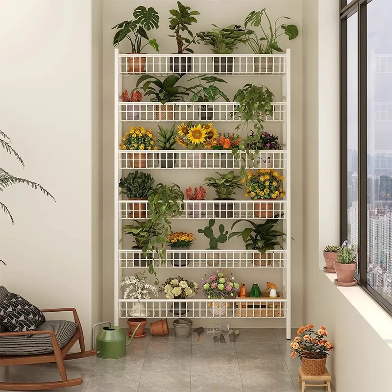 Flower stand shelf Balcony wrought iron does not take up space Flower pot bracket Floor to ceiling New type wall hanging
