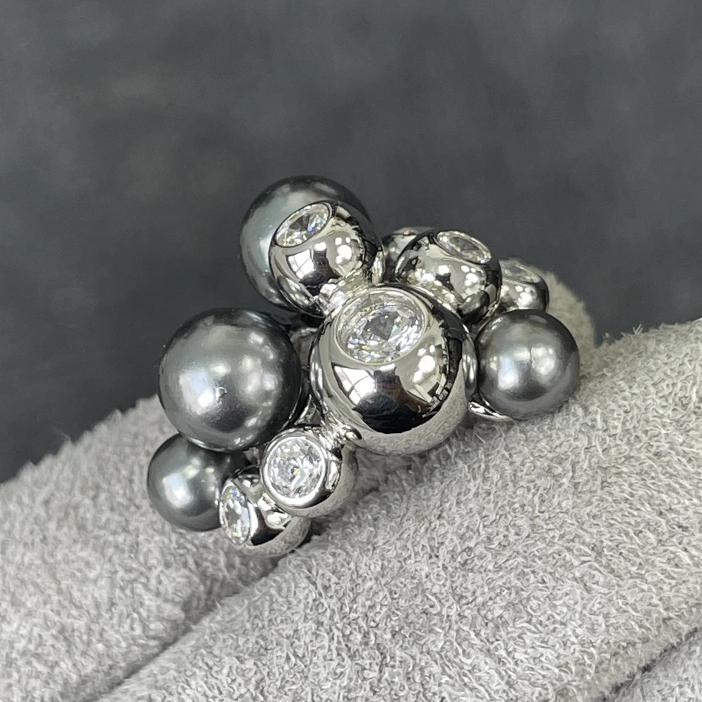 Wong Rain Elegant 925 Sterling Silver Pearl High Carbon Diamond Gemstone Cocktail Party Ring For Women Fine Jewelry Wholesale