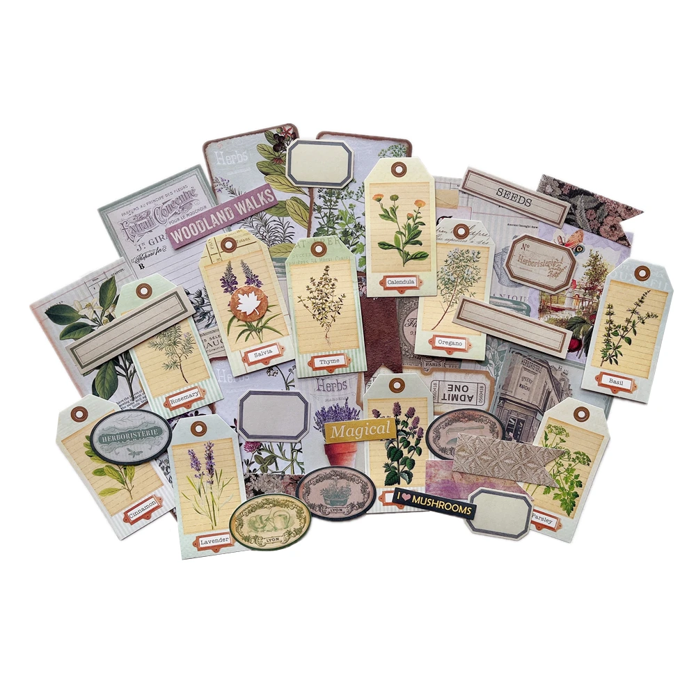 Retro Plant Flower Bird Tag Craft Paper Material Package DIY Creative Note Junk Journal Craft Photo Albums Decoration