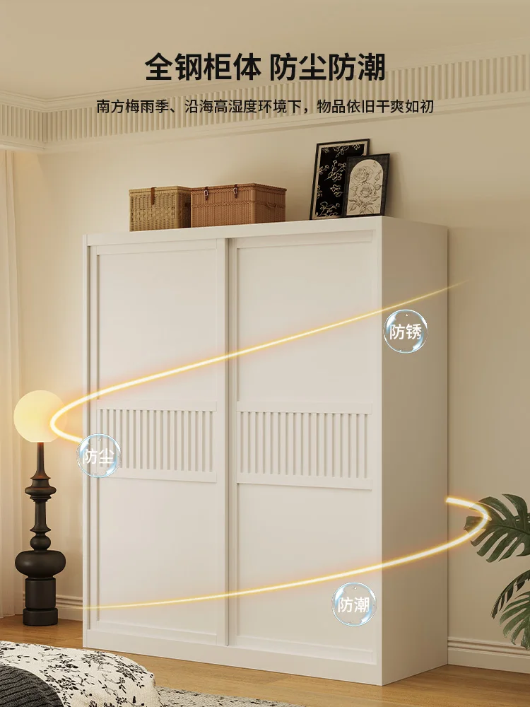 Armário de aço com porta deslizante, armário à prova de umidade para quarto doméstico, pequeno apartamento, armário de armazenamento de metal