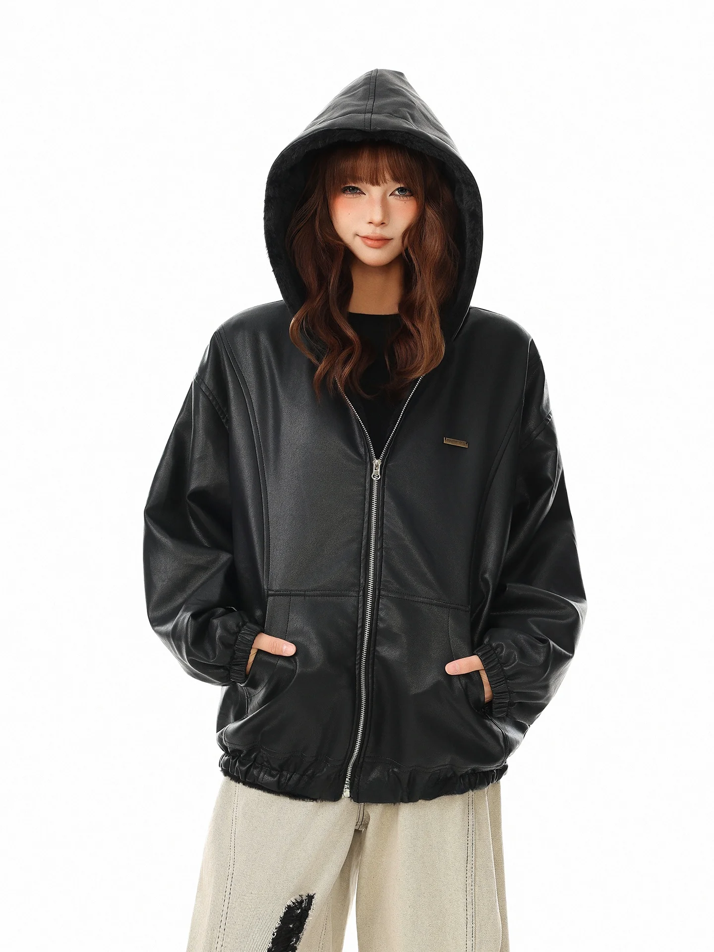 

Зимняя женская куртка Boeax Cool Wind из кожи и меха с капюшоном, свободного кроя, новая модель в уличном стиле