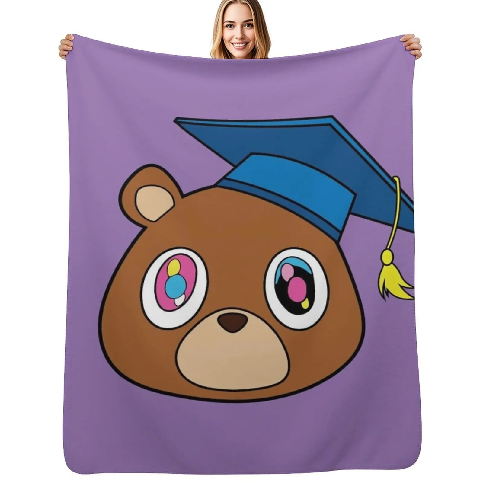 

Kanye Graduation Bear Throw Blanket Shaggy Blankets For Sofas Cute Plaid Blanket