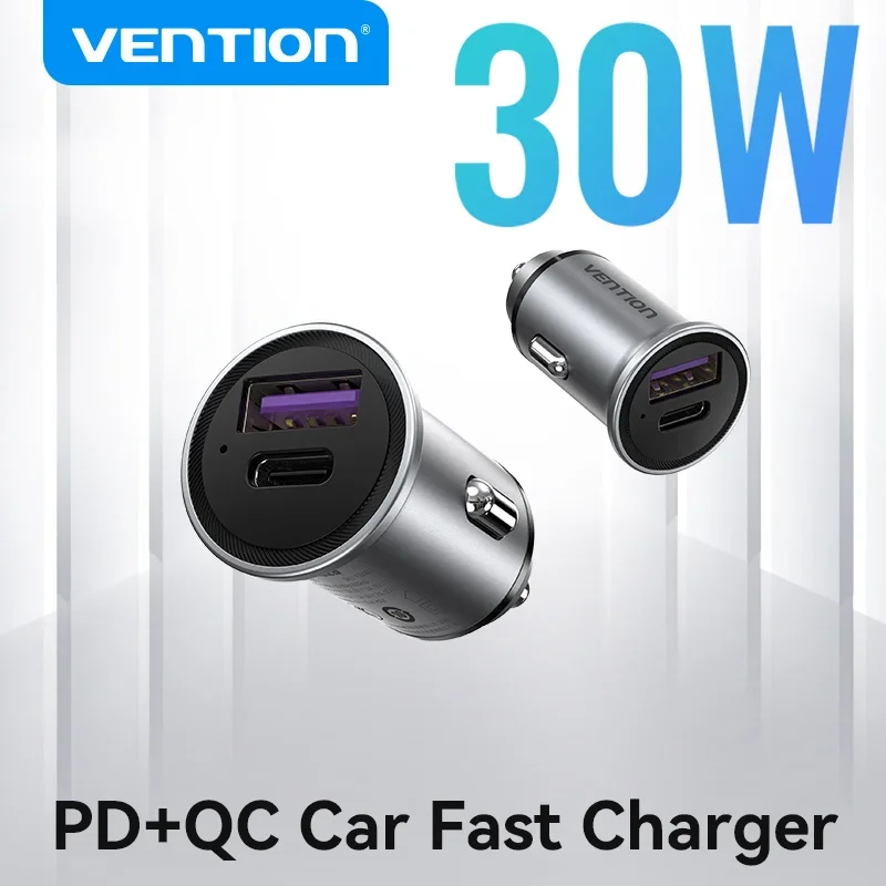 Vention USB Car Charger Quick Charge SCP QC4.0 QC3.0 30W Type C PD Car Fast Charging for Xiaomi Huawei iPhone PD Charger