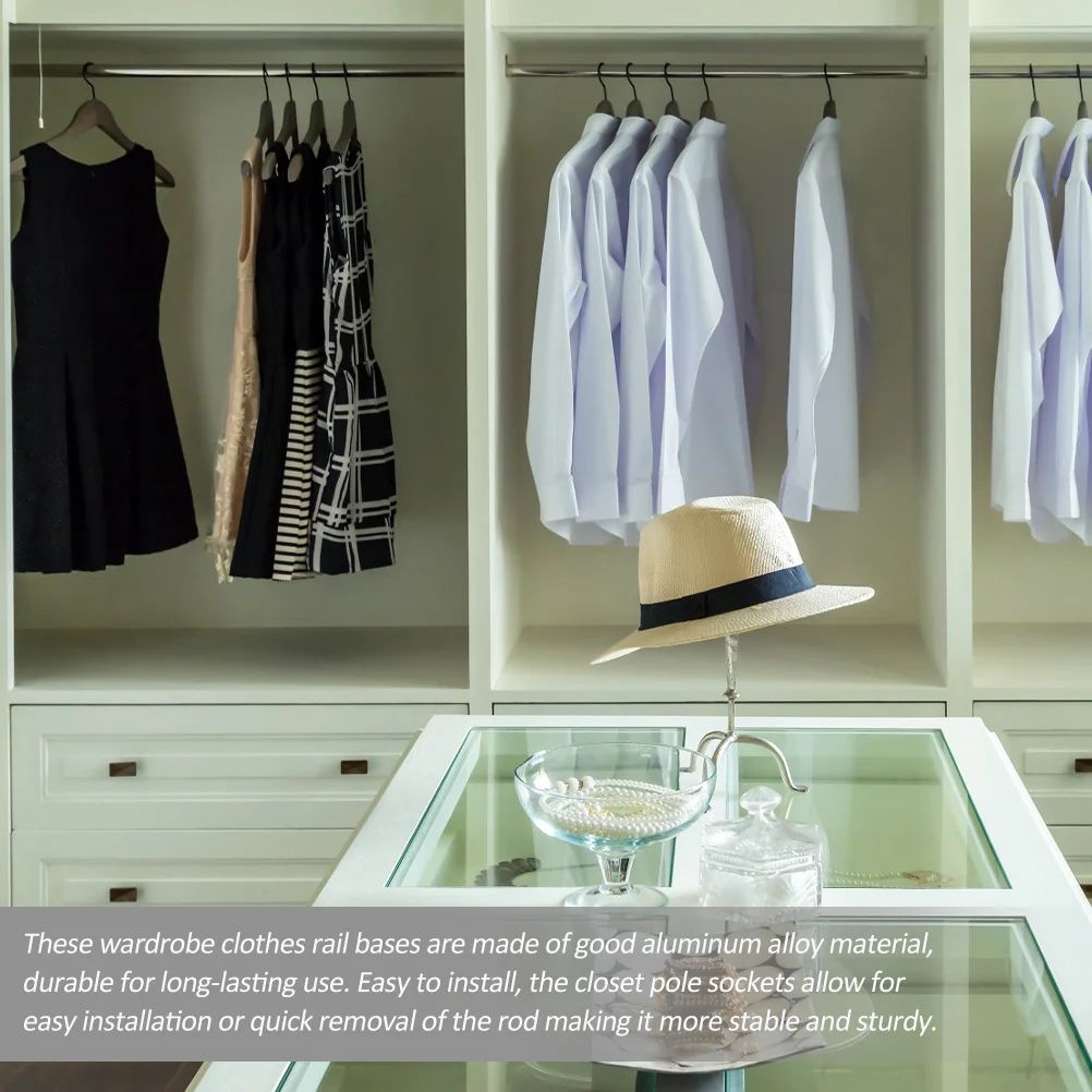 

10Pcs Wardrobe Clothes Rail Holder Aluminum Alloy Closet Rod Bracket Base Strong Bearing Capacity for Hanging Clothes Towels