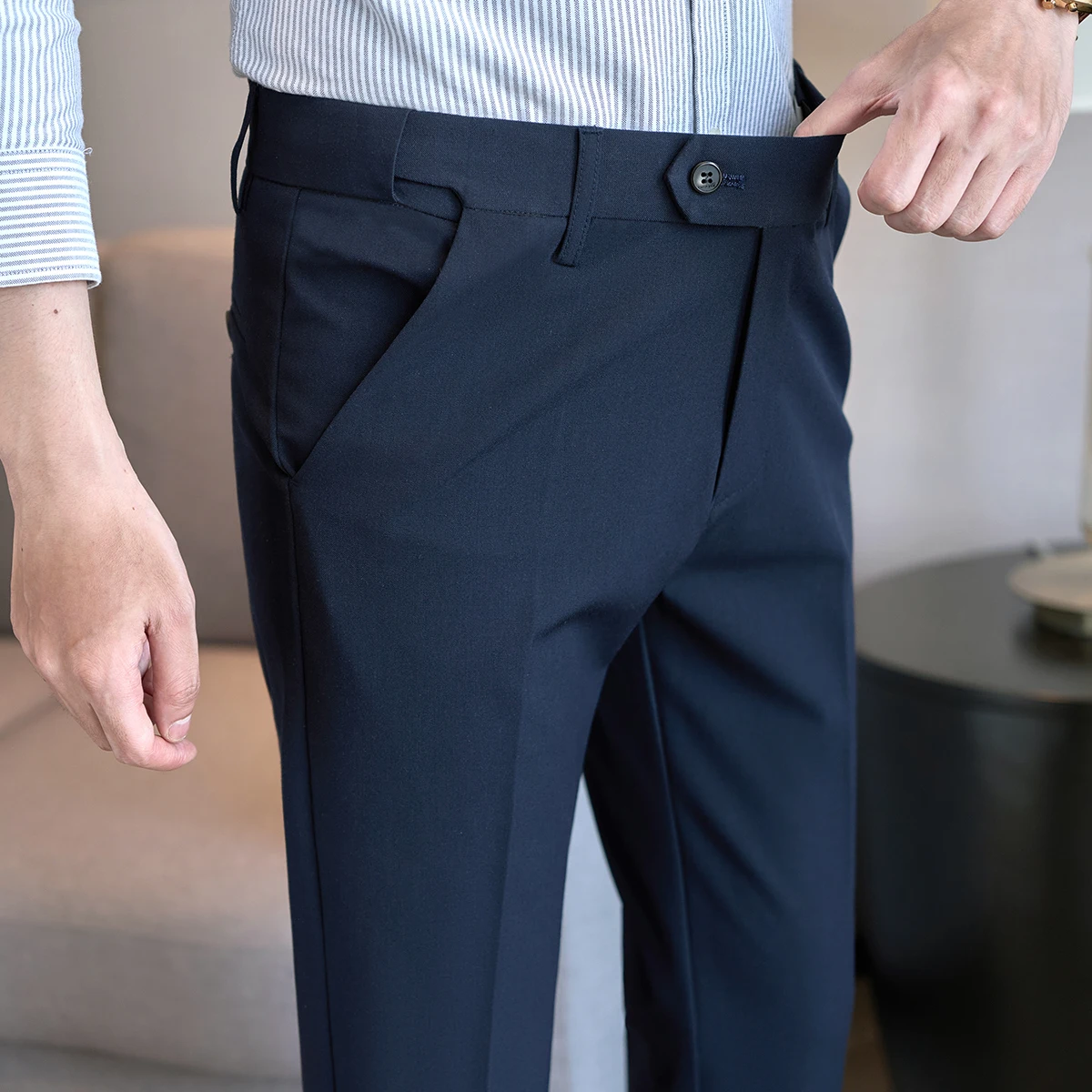 

High Quality Fashionable Solid Color Casual Men's Suit Pants 2026 New Business Office Social Wedding Elastic Waist Pants