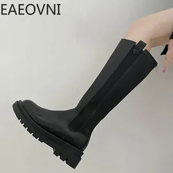 Punk Style Women Knee High Boots Fashion Slip On Thick Heel Shoes Autumn Winter Warm Fur Ladies Knight Long Booties