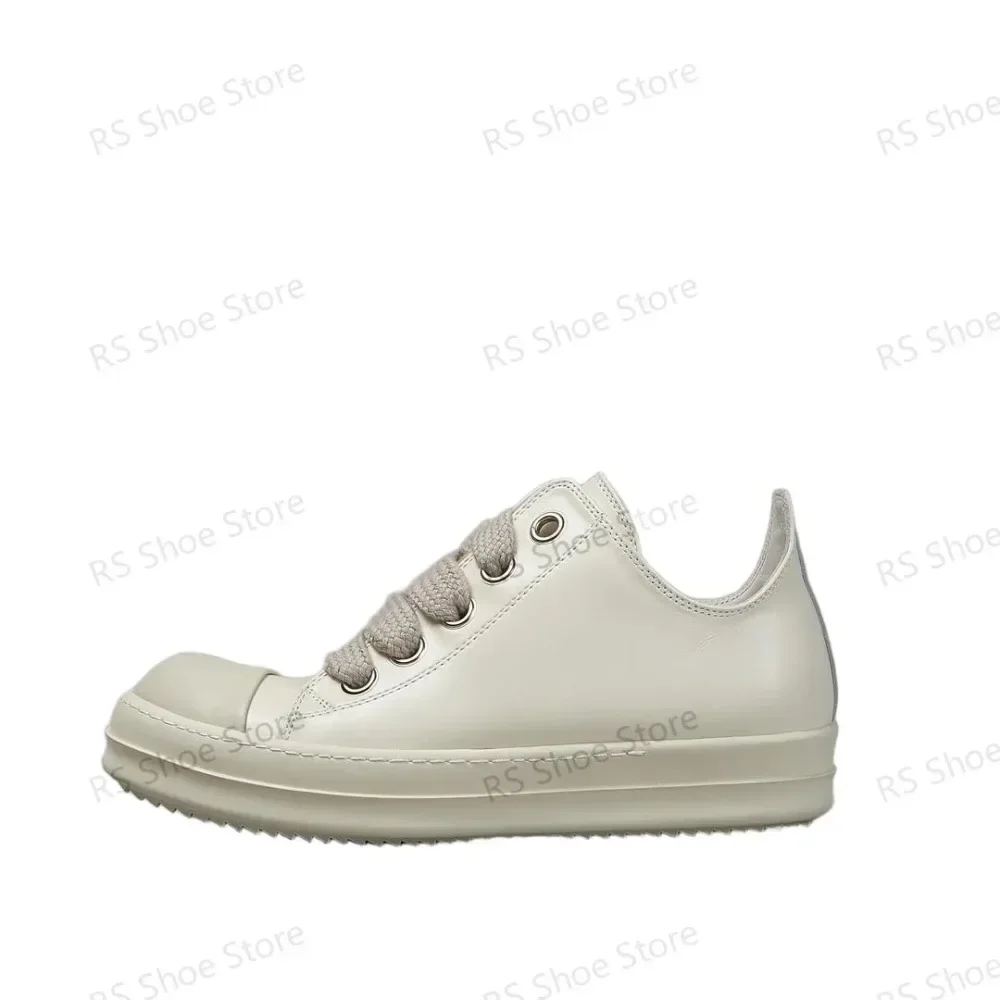 

Ro Men Sneakers Ivory White Leather Low Top Shoe Jumbo Laces Women Casual Shoes Classic Design Thick Sole Flat Sneaker