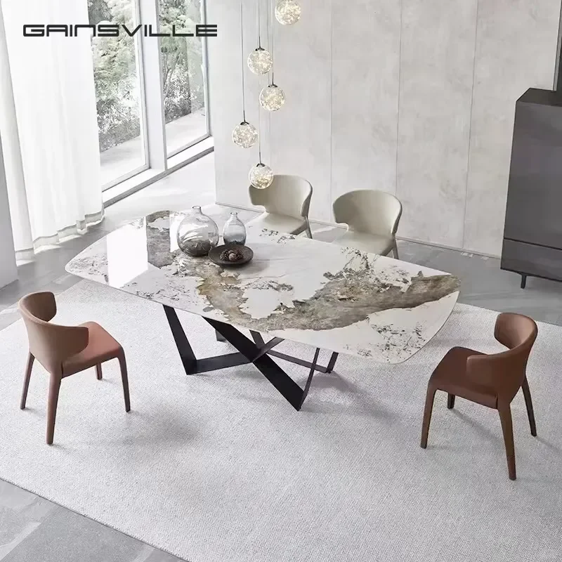Gainsville Customized Natural Marble Dining Table Italian Design Dining Room Furniture Set for Villa Apartment