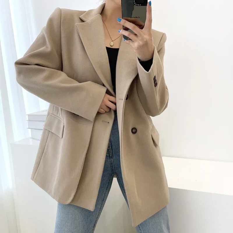 MiiiiX Korean Classic Suit Women's Blazer 2024 Autumn New Double-layer Design Loose Versatile Woolen Suit Jacket Female Clothes