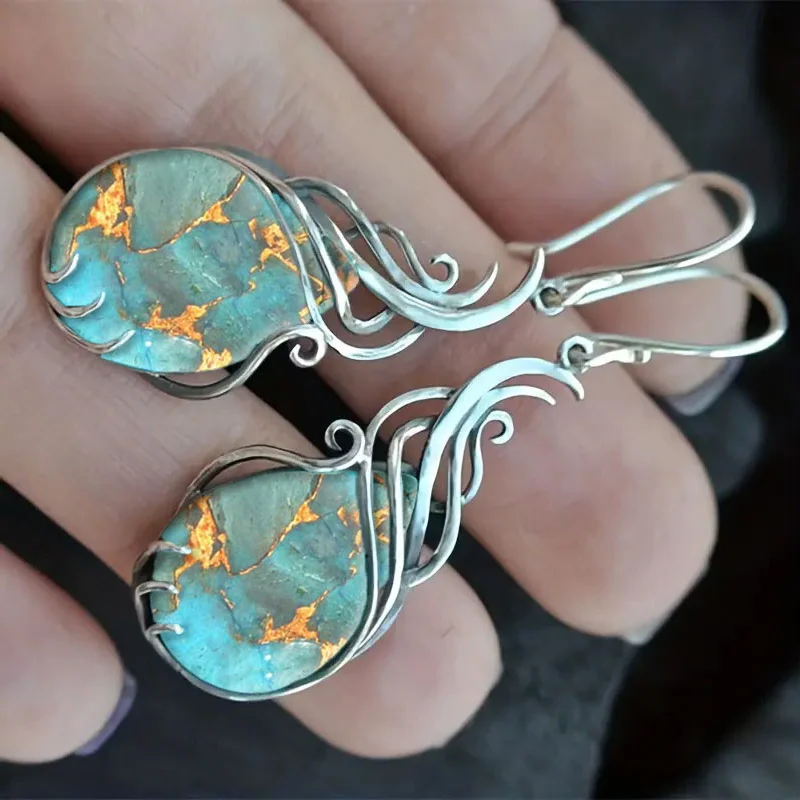 2pcs Fashion Vintage Earrings Imitation Turquoise Bohemian Jewelry Women\'s Jewelry Birthday Anniversary Gift for Lovers