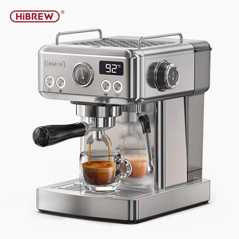 HiBREW H10A 20Bar Halbautomatische Espresso-Kaffeemaschine aus Edelstahl mit Temperaturregelung und 58mm Siebträger für Kalt-/Heißkaffee