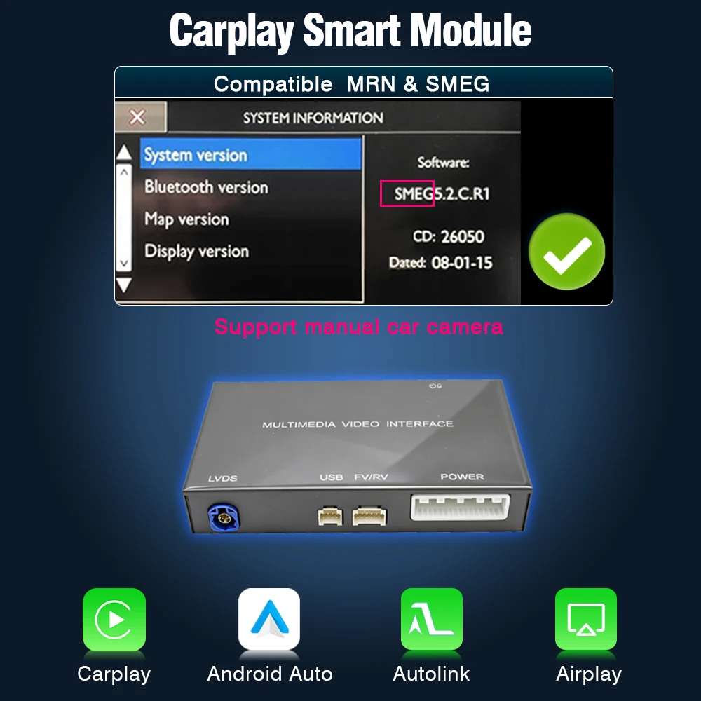 Autotop Draadloze Carplay Android Auto Automatische Converter Box Voor Peugeot Citroen Ds Mrn Smeg 2013-2016, Wifi Mirrorlink Rearcam