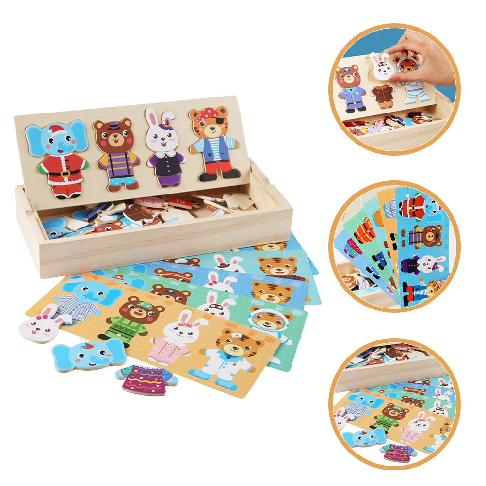 Giocattoli educativi Animali vestire Ragazze Legno Cartoon Puzzle Viaggi Puzzle in legno Bambino Il regalo