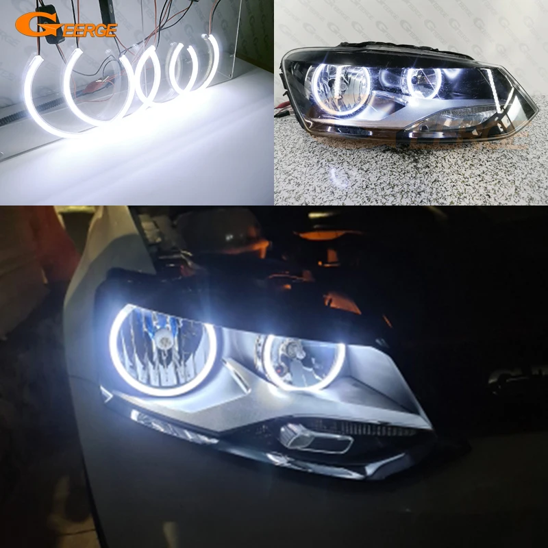 ل Volkswagen VW Polo 5 6R 6C Crosspolo Vento 2009 2010 2011 2012 2013 2014 - 2016 يوم ضوء COB Led عيون الملاك عدة خواتم هالة
