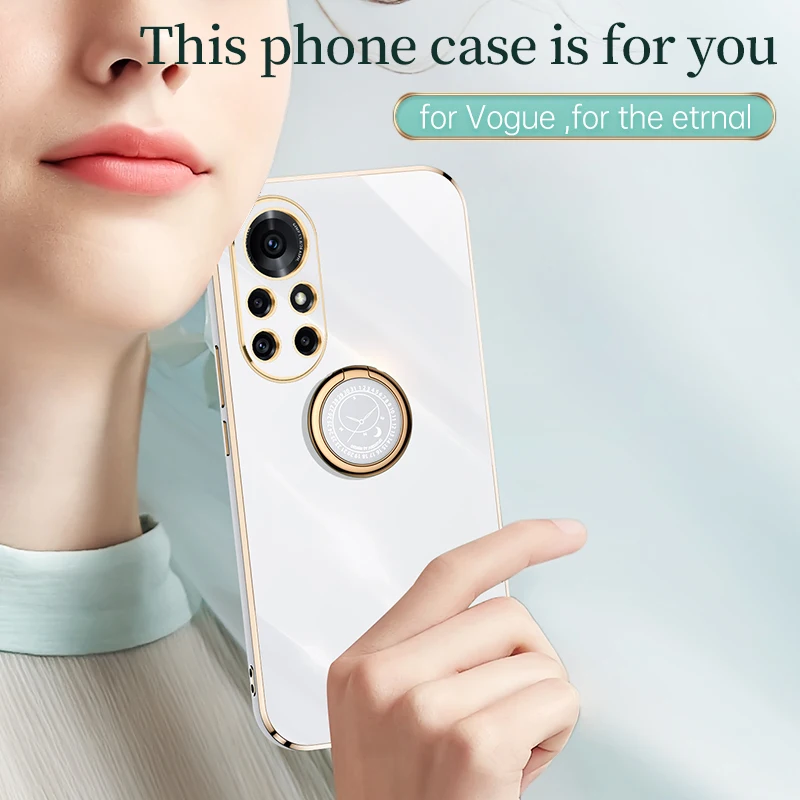 Cover For Nova8 Luxury Plating Plaza Ring Holder Soft Silicone Phone Case On For Huawei Nova 8 Stand Back Cover Nova8