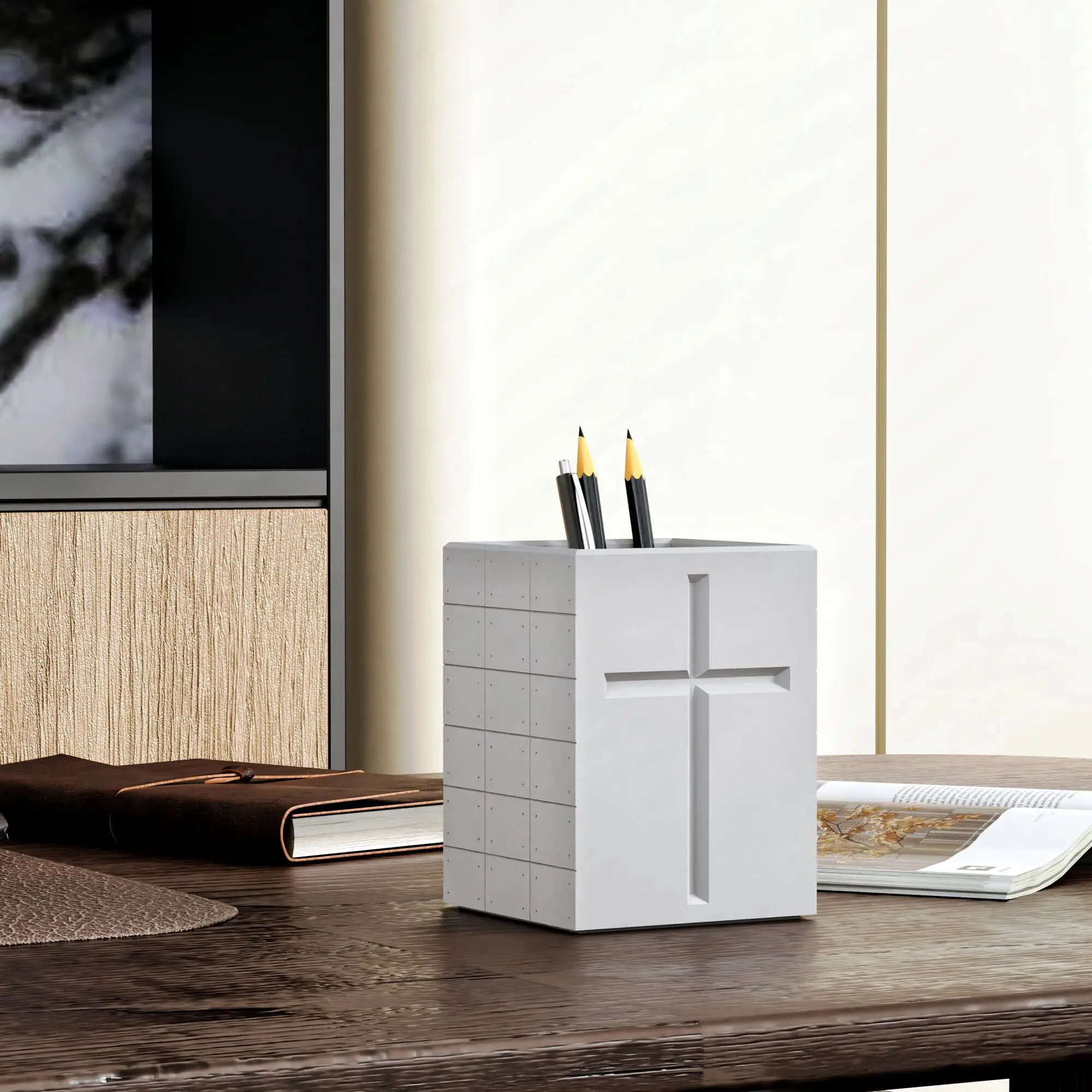 Light Church Creative Personality Cement Pen Holder Modern Simple Nordic Style Office Desktop Storage Luxury Ornament